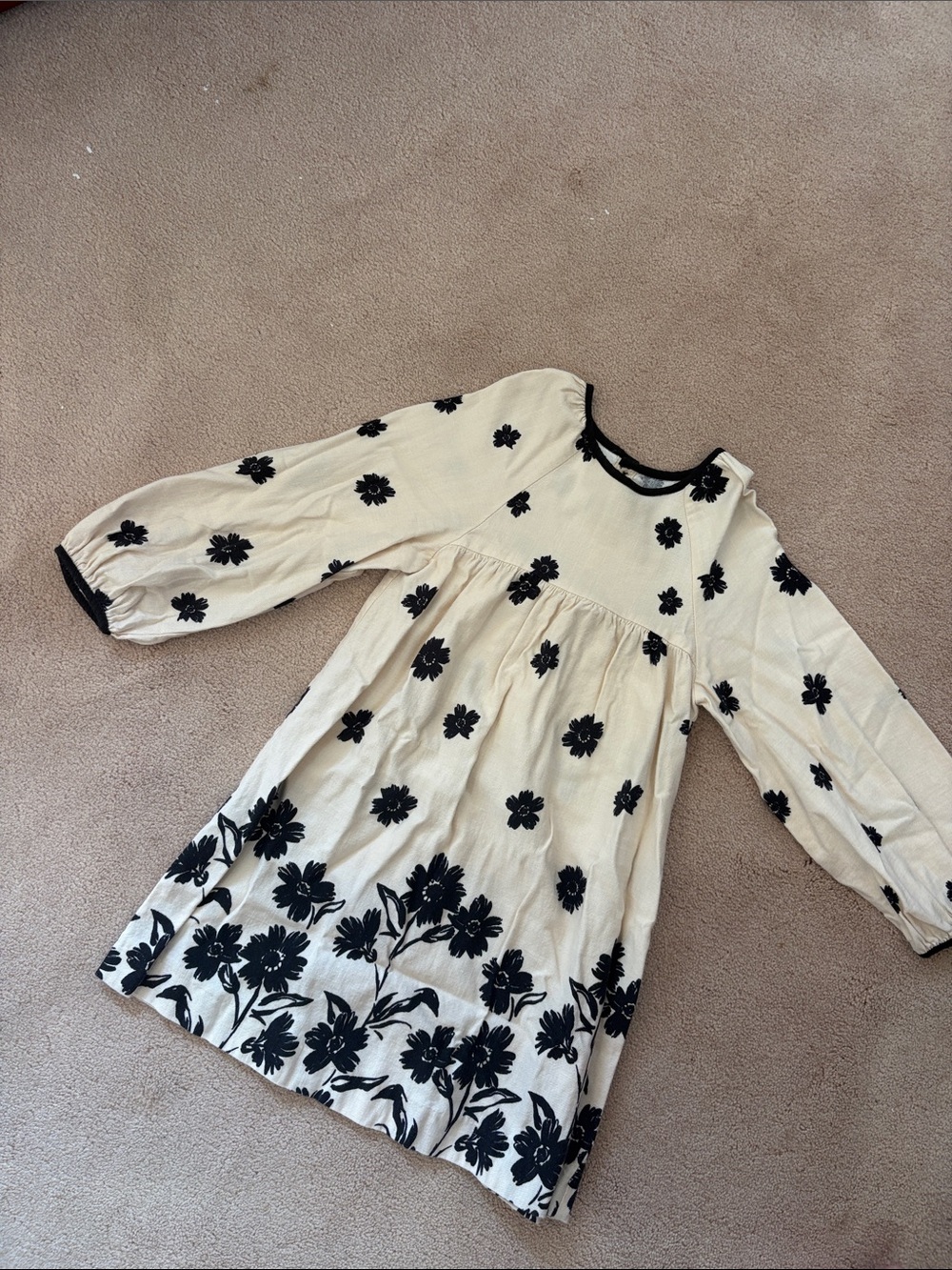 Zara Cream Dress with Black Floral Embroidery